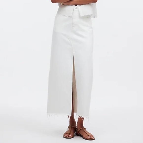 NWT Madewell Size 33 The Rilee Denim Midi Skirt White Modest Minimalist - Picture 1 of 10